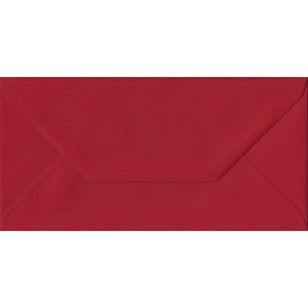 100 DL Red Envelopes. Scarlet Red. 110mm x 220mm. 100gsm paper. Gummed Flap.