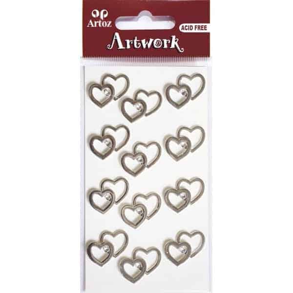 Silver Double Hearts Craft Embellishment By Artoz