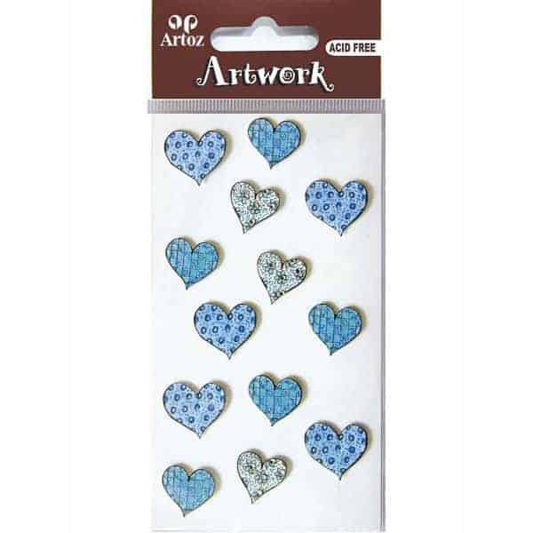Assorted Patterned Blue Hearts Craft Embellishment By Artoz