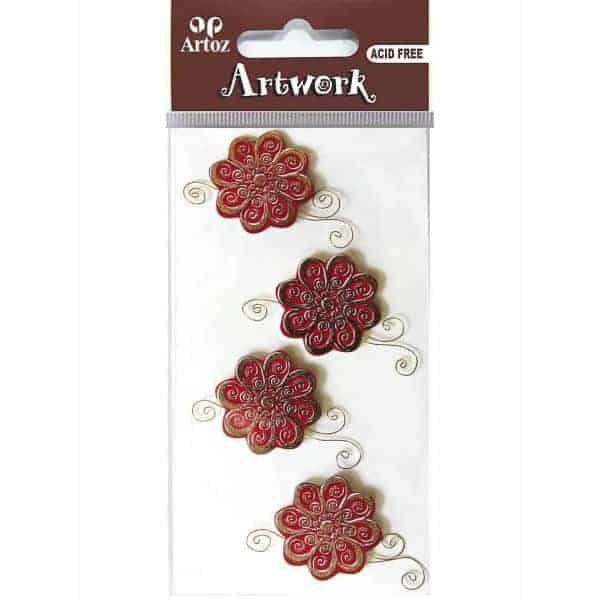 Patterned Crimson Flower Craft Embellishment By Artoz