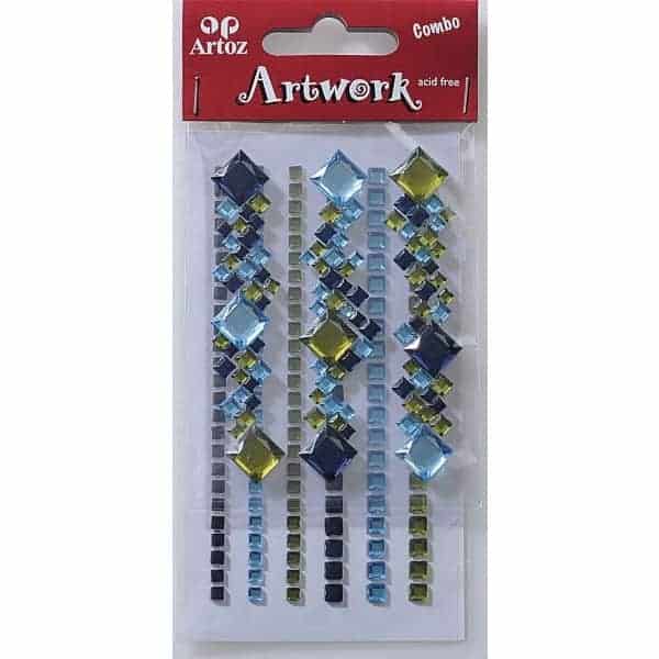 Blue And Olive Square Jewels Craft Embellishment By Artoz