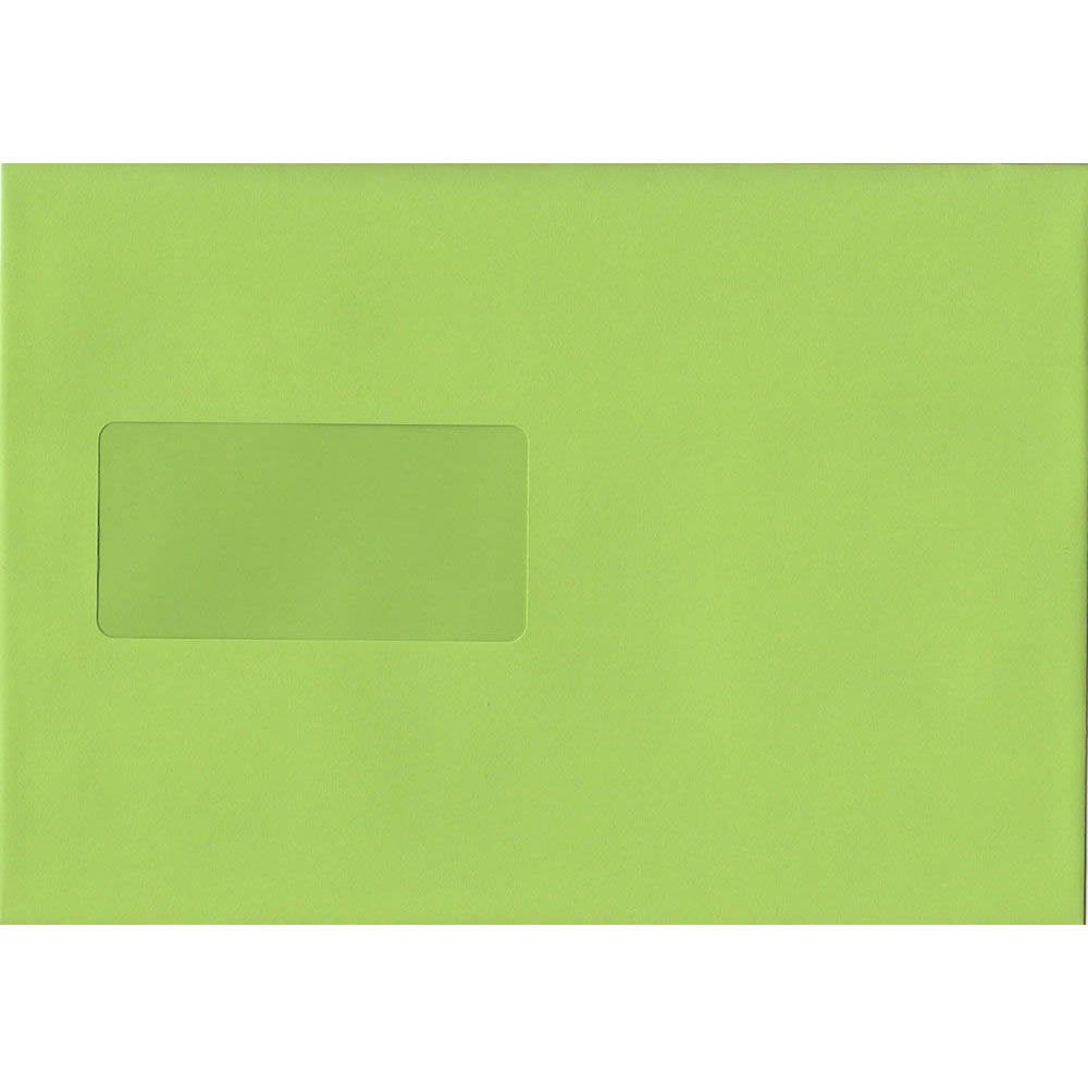100 A5 Green Envelopes. Lime Green Windowed. 162mm x 229mm. 120gsm paper. Windowed P/S.