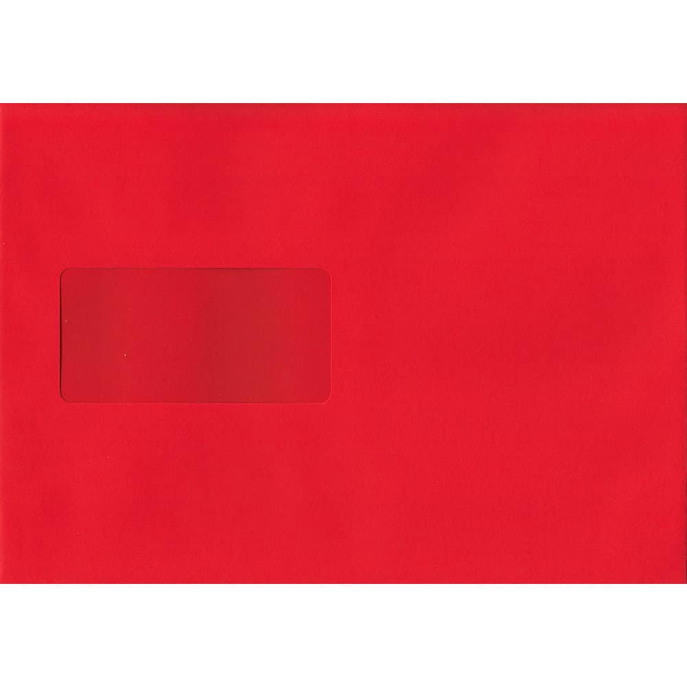 100 A5 Red Envelopes. Pillar Box Red Windowed. 162mm x 229mm. 120gsm paper. Windowed P/S.