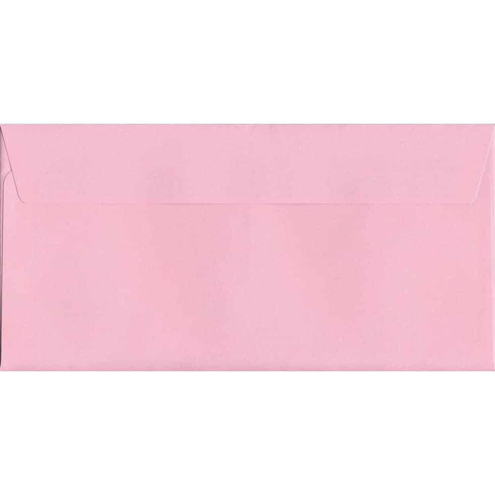 100 DL Pink Envelopes. Baby Pink. 114mm x 229mm. 120gsm paper. Peel/Seal Flap.