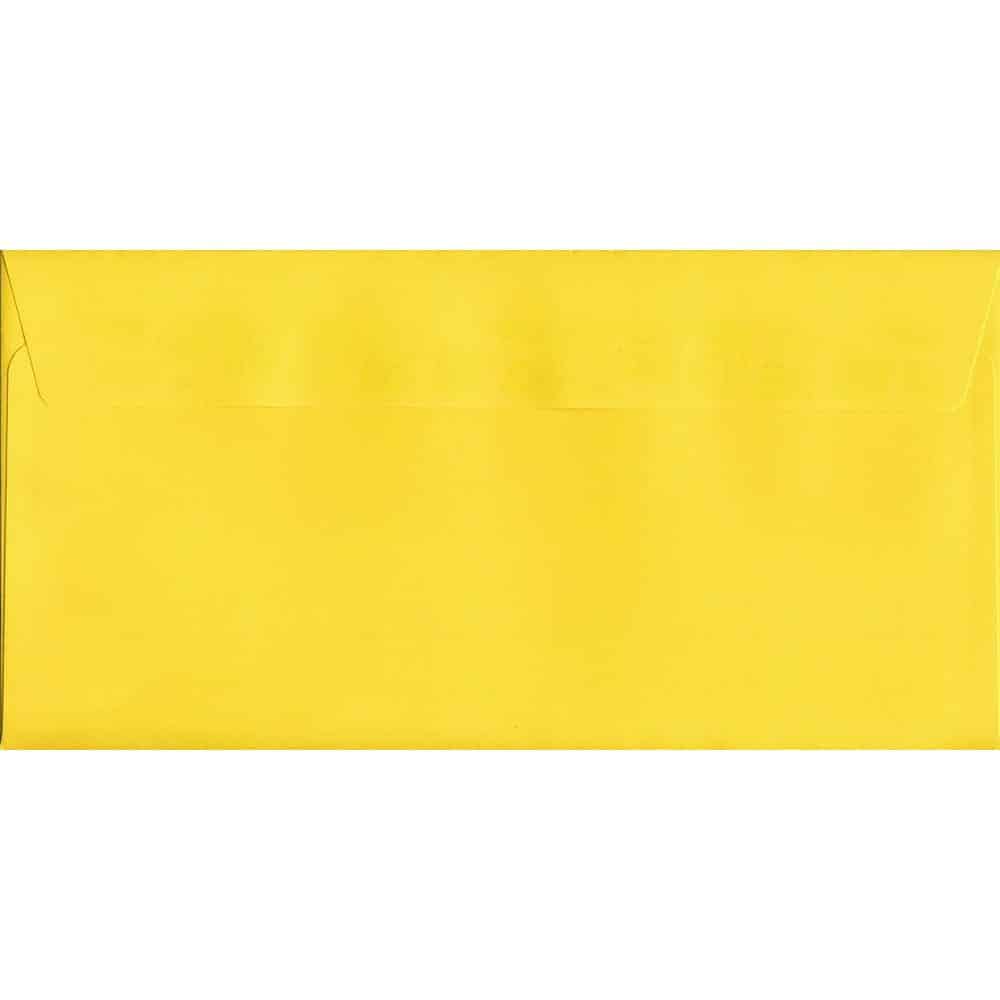 100 DL Yellow Envelopes. Canary Yellow. 114mm x 229mm. 120gsm paper. Peel/Seal Flap.