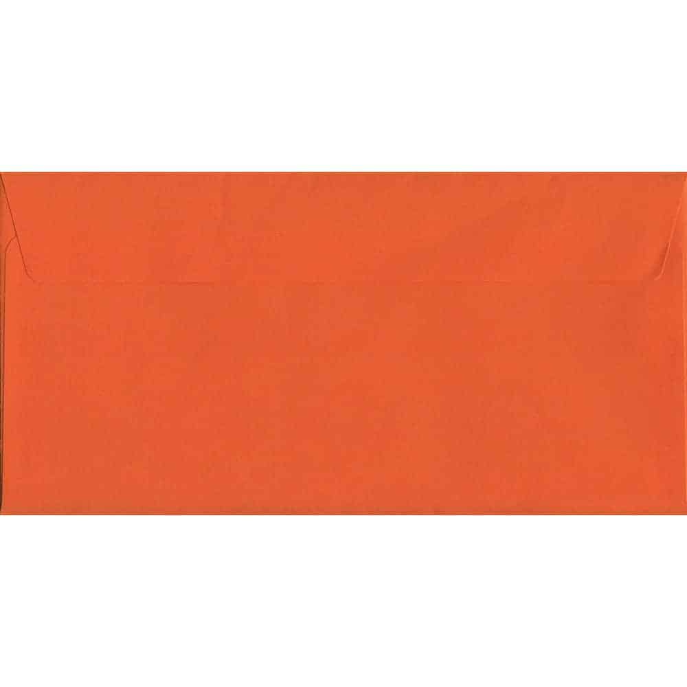 100 DL Orange Envelopes. Sunset Orange. 114mm x 229mm. 120gsm paper. Peel/Seal Flap.