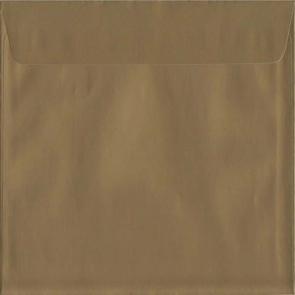 100 Square Gold Envelopes. Metallic Gold. 160mm x 160mm. 120gsm paper. Peel/Seal Flap.