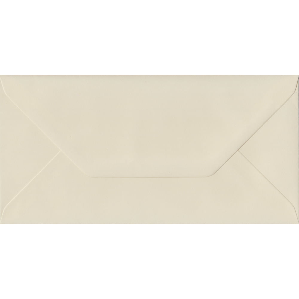 100 DL Cream Envelopes. Vanilla. 110mm x 220mm. 100gsm paper. Gummed Flap.